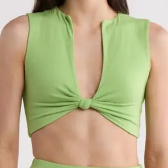 Naked Wardrobe Crop Top  Lime Green Knot Front Nordstrom Size XL NWT Edgy Style - Picture 1 of 8